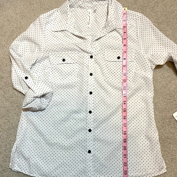 NWT NY Collection Polka Dot Button Down Roll Tab Long Sleeve Shirt Women PM - Picture 6 of 7